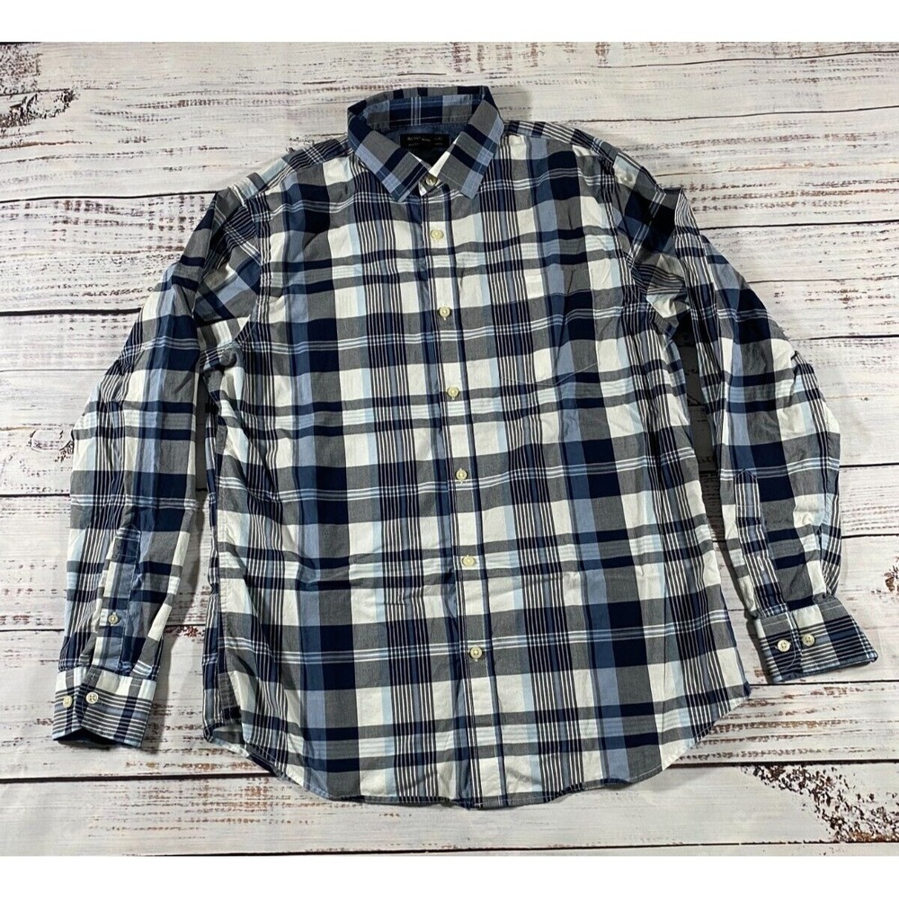 Banana Republic Multicolor Shirt Men's L Plaid Slim Fit Short Sleeve Button-Up